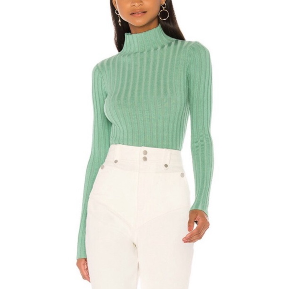 superdown Green Ribbed Turtleneck Sweater
